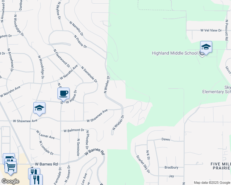 map of restaurants, bars, coffee shops, grocery stores, and more near 9916 North Wieber Drive in Spokane