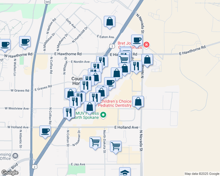 map of restaurants, bars, coffee shops, grocery stores, and more near 9770 N Newport Hwy in Spokane