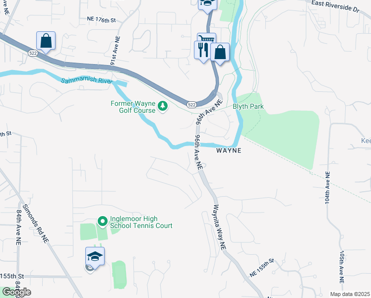 map of restaurants, bars, coffee shops, grocery stores, and more near 16507 Balder Lane in Bothell