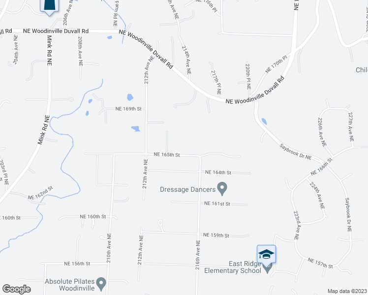 map of restaurants, bars, coffee shops, grocery stores, and more near 21424 Northeast 165th Street in Woodinville