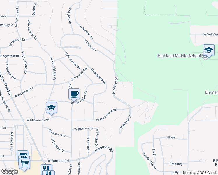 map of restaurants, bars, coffee shops, grocery stores, and more near 9915 North Wieber Drive in Spokane