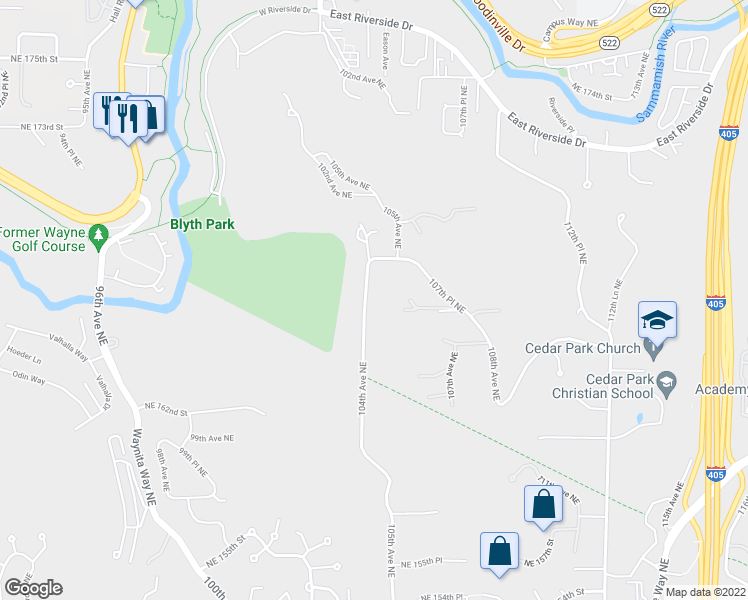 map of restaurants, bars, coffee shops, grocery stores, and more near 16524 104th Avenue Northeast in Bothell