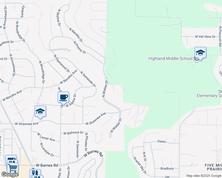 map of restaurants, bars, coffee shops, grocery stores, and more near 9916 North Wieber Drive in Spokane