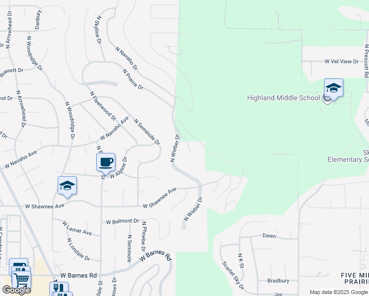 map of restaurants, bars, coffee shops, grocery stores, and more near 9916 North Wieber Drive in Spokane