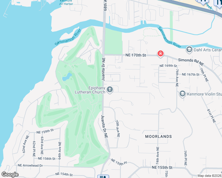 map of restaurants, bars, coffee shops, grocery stores, and more near 6822 Northeast 165th Street in Kenmore