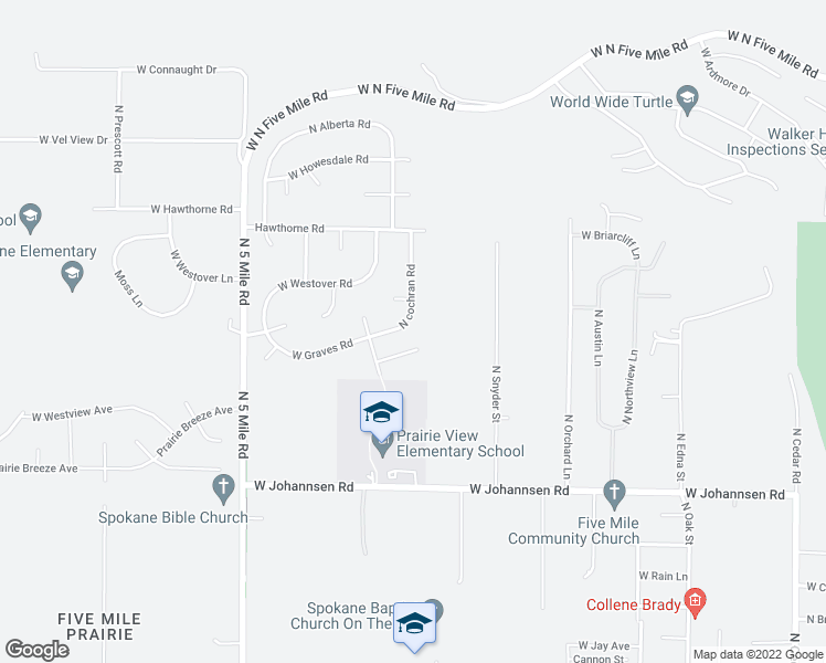 map of restaurants, bars, coffee shops, grocery stores, and more near 10016 North cochran Road in Spokane