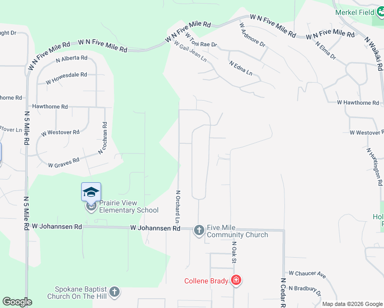 map of restaurants, bars, coffee shops, grocery stores, and more near 9908 North Austin Lane in Spokane