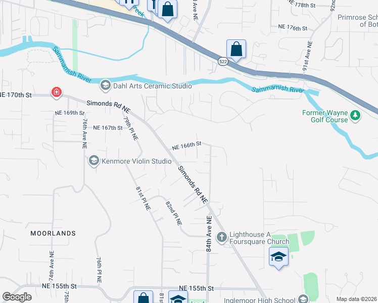 map of restaurants, bars, coffee shops, grocery stores, and more near 16520 82nd Place Northeast in Kenmore