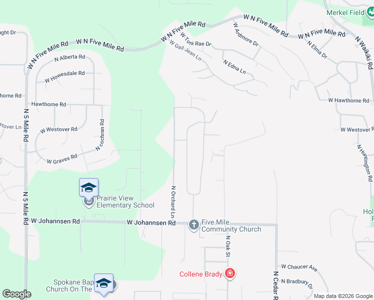 map of restaurants, bars, coffee shops, grocery stores, and more near 9908 North Austin Lane in Spokane