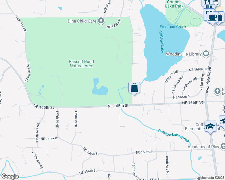 map of restaurants, bars, coffee shops, grocery stores, and more near 17405 133rd Avenue Northeast in Woodinville