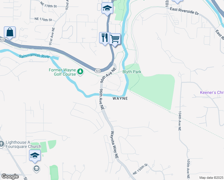 map of restaurants, bars, coffee shops, grocery stores, and more near 16428 Balder Lane in Bothell