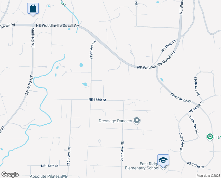 map of restaurants, bars, coffee shops, grocery stores, and more near 21424 Northeast 165th Street in Woodinville