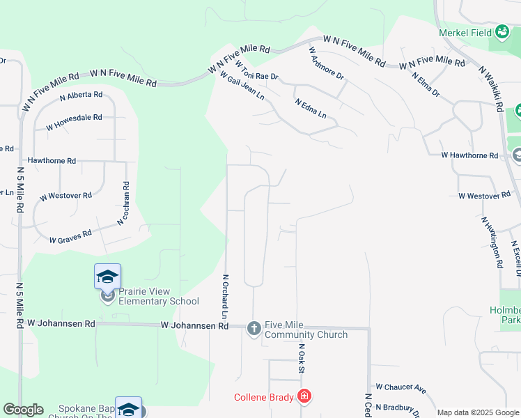 map of restaurants, bars, coffee shops, grocery stores, and more near 10108 North Austin Lane in Spokane