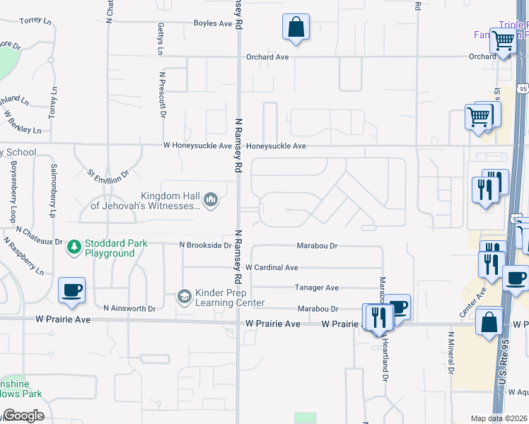 map of restaurants, bars, coffee shops, grocery stores, and more near 1480 West Leisure Drive in Hayden