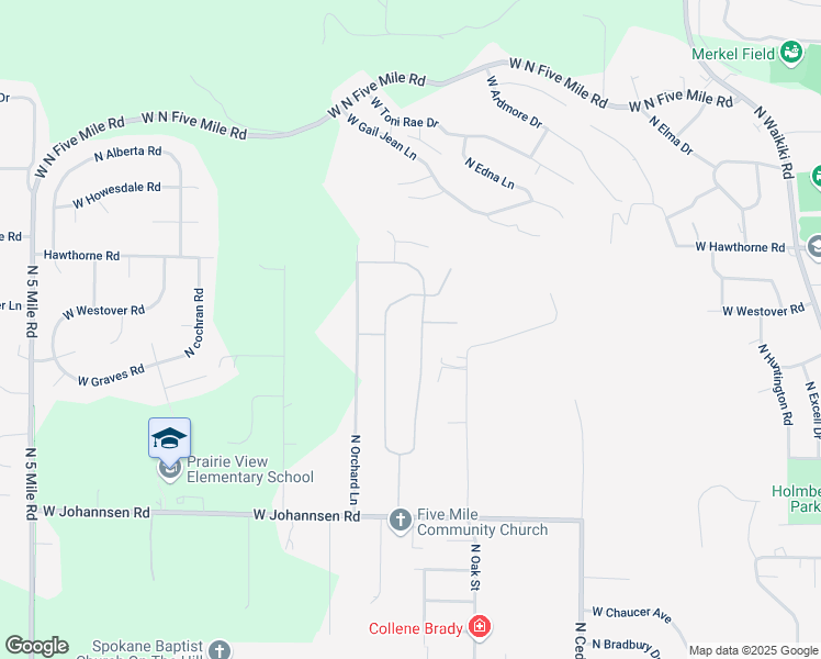 map of restaurants, bars, coffee shops, grocery stores, and more near 10108 North Austin Lane in Spokane