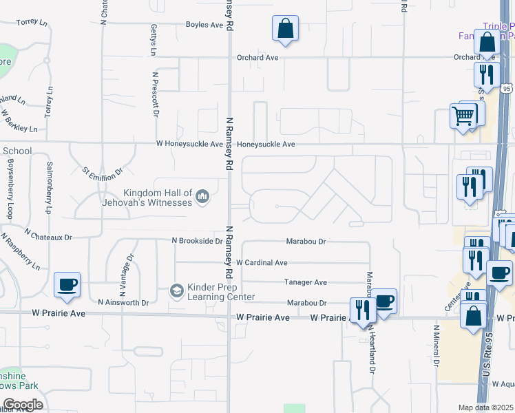 map of restaurants, bars, coffee shops, grocery stores, and more near 1480 West Leisure Drive in Hayden