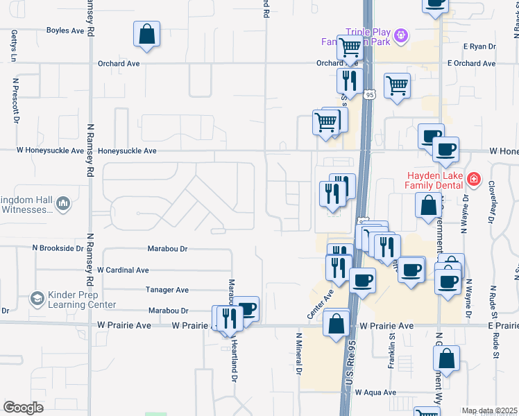 map of restaurants, bars, coffee shops, grocery stores, and more near 809 West Woodlawn Drive in Hayden