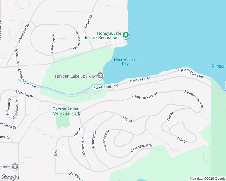 map of restaurants, bars, coffee shops, grocery stores, and more near 2220 East Upper Hayden Lake Road in Hayden