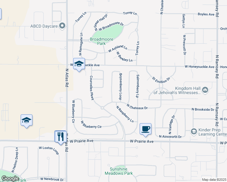 map of restaurants, bars, coffee shops, grocery stores, and more near 8711 North Boysenberry Loop in Hayden