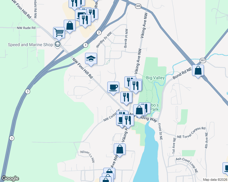 map of restaurants, bars, coffee shops, grocery stores, and more near 535 Northwest Carolyn Lane in Poulsbo