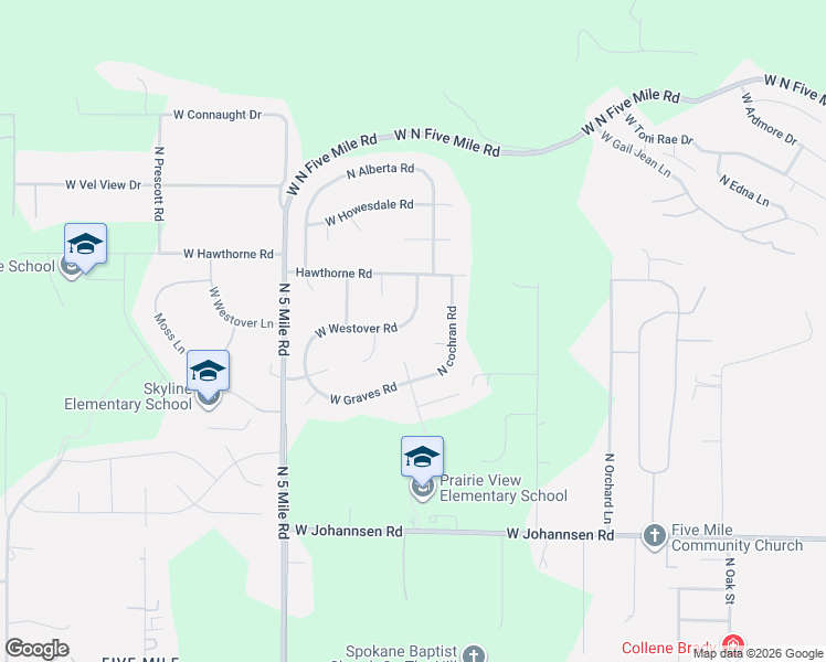 map of restaurants, bars, coffee shops, grocery stores, and more near 2627 West Westover Road in Spokane