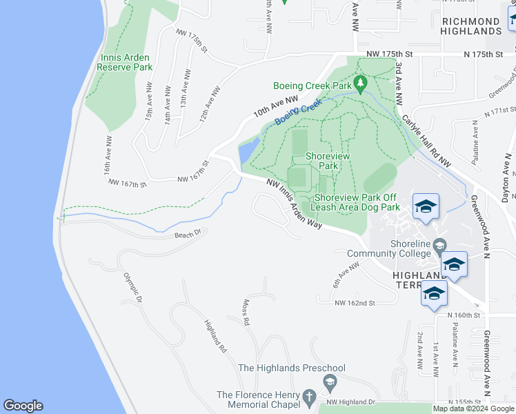 map of restaurants, bars, coffee shops, grocery stores, and more near 16508 9th Place Northwest in Shoreline