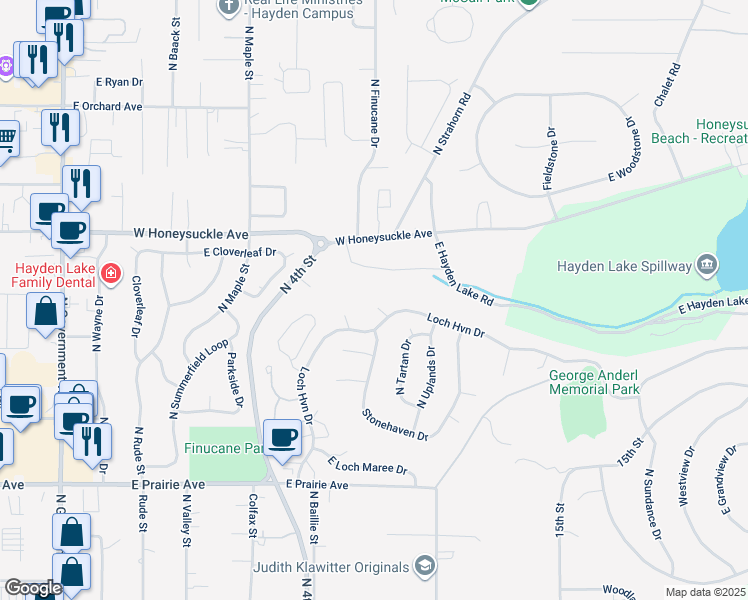 map of restaurants, bars, coffee shops, grocery stores, and more near 987 East Loch Lomond Court in Hayden