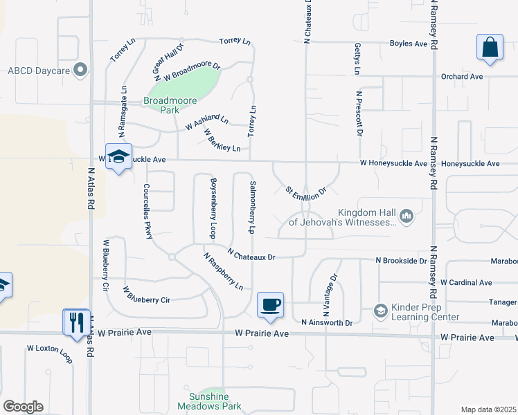 map of restaurants, bars, coffee shops, grocery stores, and more near 2211 West Medoc Court in Hayden