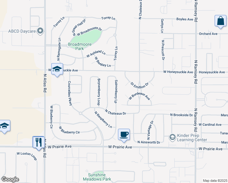 map of restaurants, bars, coffee shops, grocery stores, and more near 8429 Salmonberry in Hayden