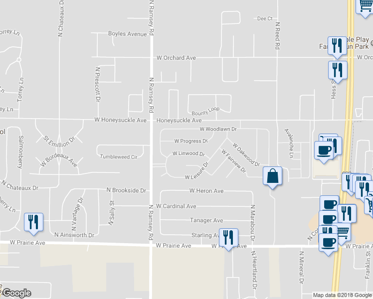 map of restaurants, bars, coffee shops, grocery stores, and more near 1371 West Linwood Drive in Hayden
