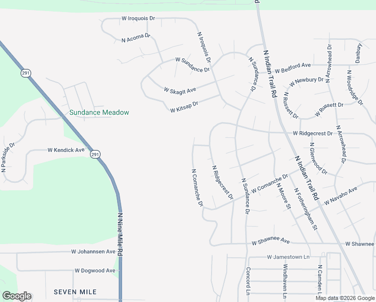 map of restaurants, bars, coffee shops, grocery stores, and more near 10106 North Comanche Drive in Spokane