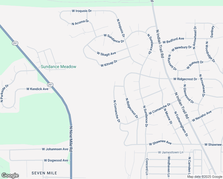 map of restaurants, bars, coffee shops, grocery stores, and more near 10106 North Comanche Drive in Spokane