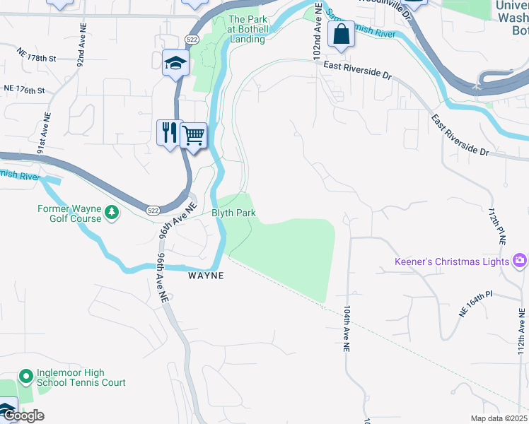 map of restaurants, bars, coffee shops, grocery stores, and more near 17002 West Riverside Drive in Bothell