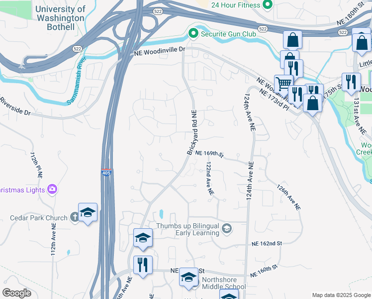 map of restaurants, bars, coffee shops, grocery stores, and more near 17002 119th Court Northeast in Bothell