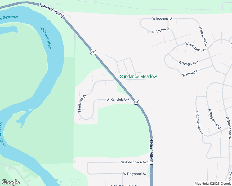 map of restaurants, bars, coffee shops, grocery stores, and more near 10203 North Nine Mile Road in Nine Mile Falls