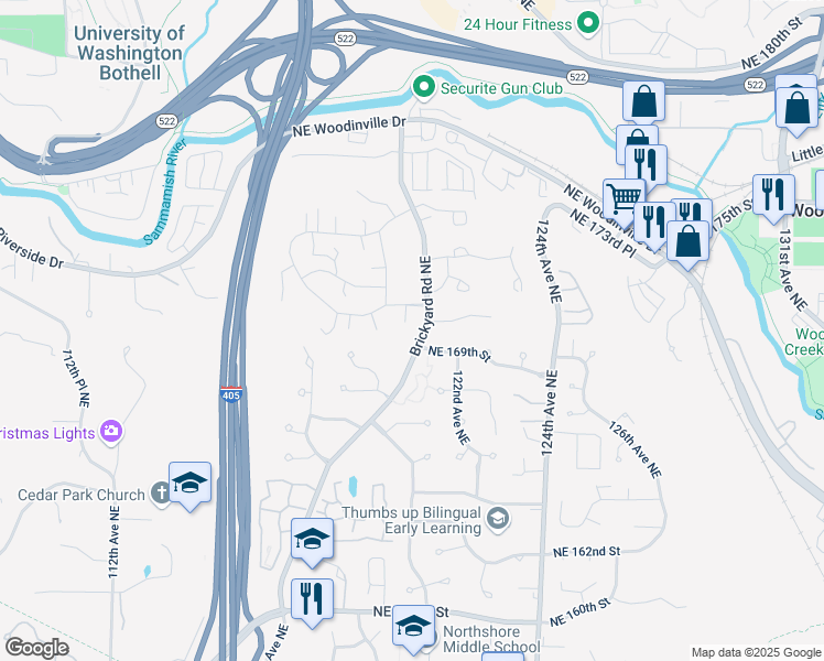 map of restaurants, bars, coffee shops, grocery stores, and more near 17002 119th Court Northeast in Bothell