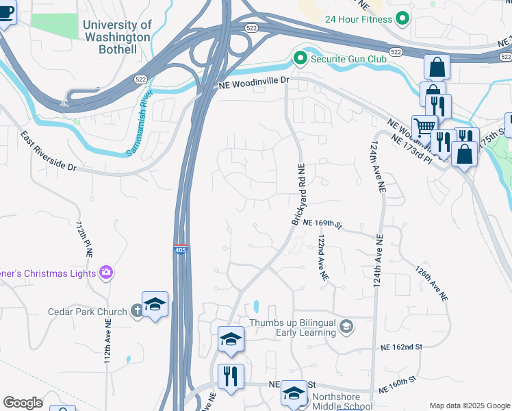 map of restaurants, bars, coffee shops, grocery stores, and more near 17004 118th Court Northeast in Bothell