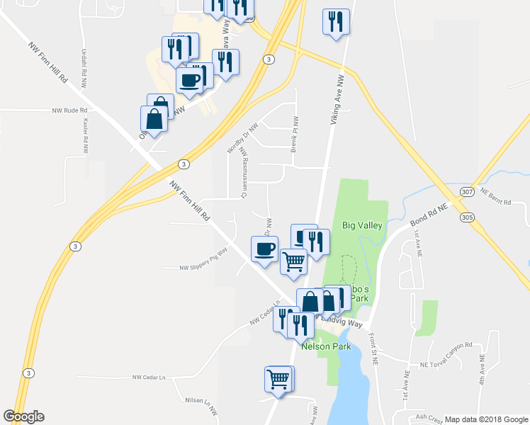 map of restaurants, bars, coffee shops, grocery stores, and more near 20755 Terasse Drive Northwest in Poulsbo