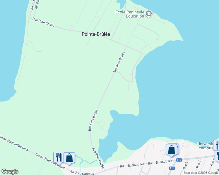 map of restaurants, bars, coffee shops, grocery stores, and more near 172 Rue Pointe Brulée in Shippagan