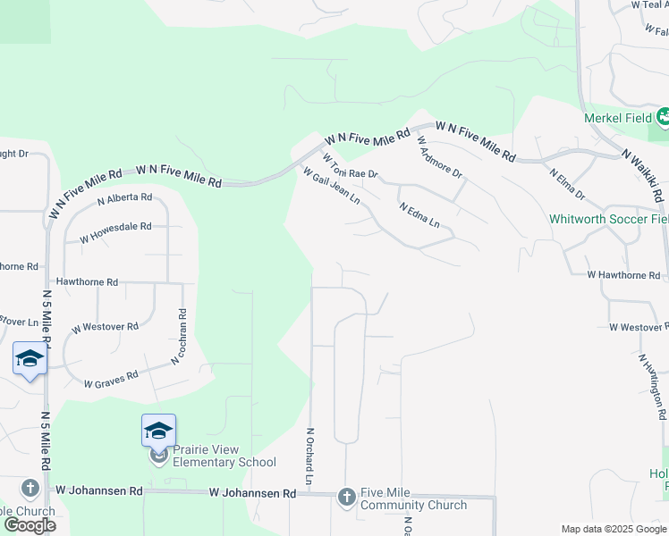 map of restaurants, bars, coffee shops, grocery stores, and more near 10117 North Milbrath Lane in Spokane