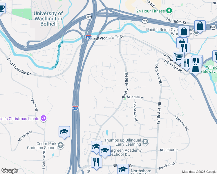 map of restaurants, bars, coffee shops, grocery stores, and more near 17004 118th Court Northeast in Bothell