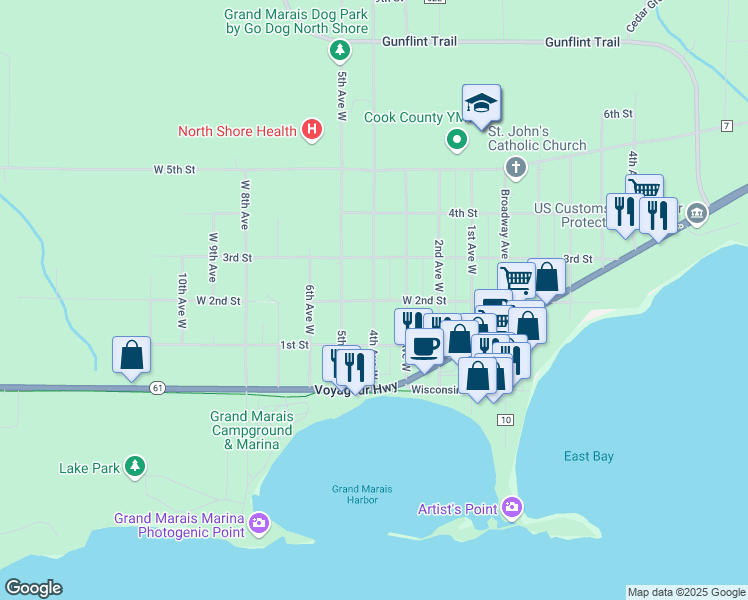 map of restaurants, bars, coffee shops, grocery stores, and more near in Grand Marais