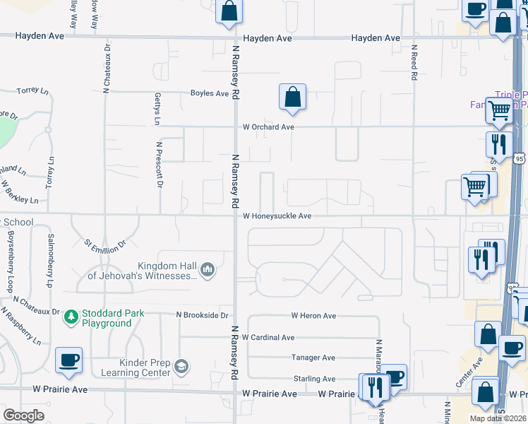 map of restaurants, bars, coffee shops, grocery stores, and more near 9016 North Neufeld Road in Hayden