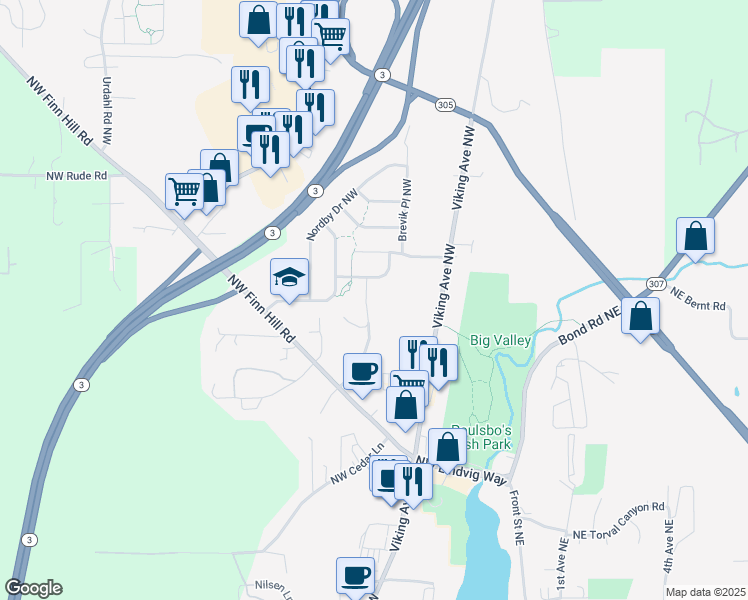 map of restaurants, bars, coffee shops, grocery stores, and more near 20802 Terasse Drive Northwest in Poulsbo