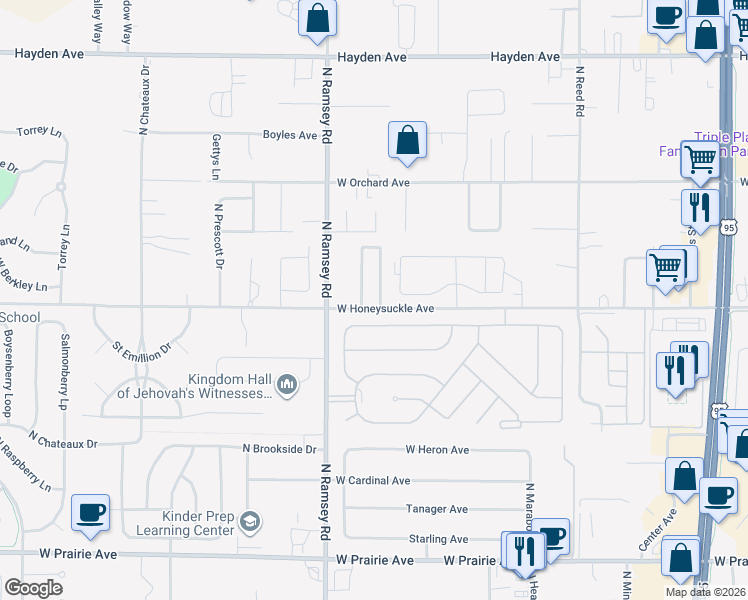 map of restaurants, bars, coffee shops, grocery stores, and more near 9016 North Neufeld Road in Hayden