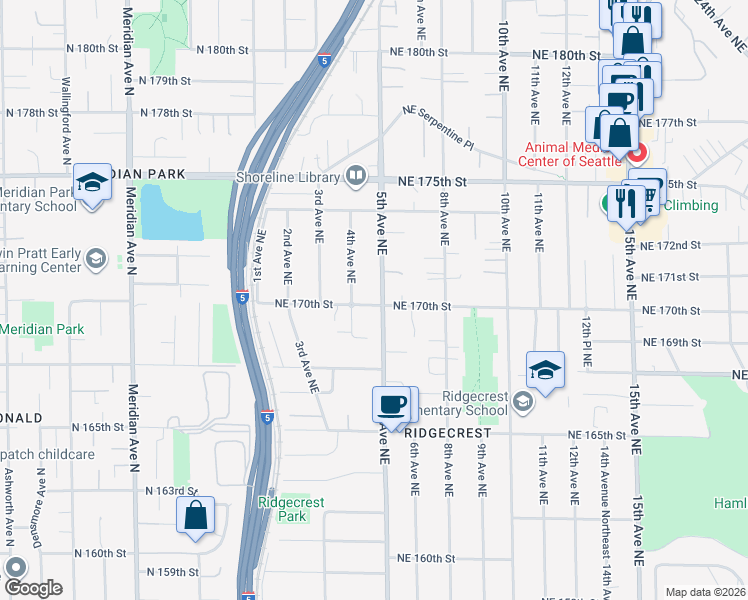 map of restaurants, bars, coffee shops, grocery stores, and more near 17010 4th Avenue Northeast in Shoreline