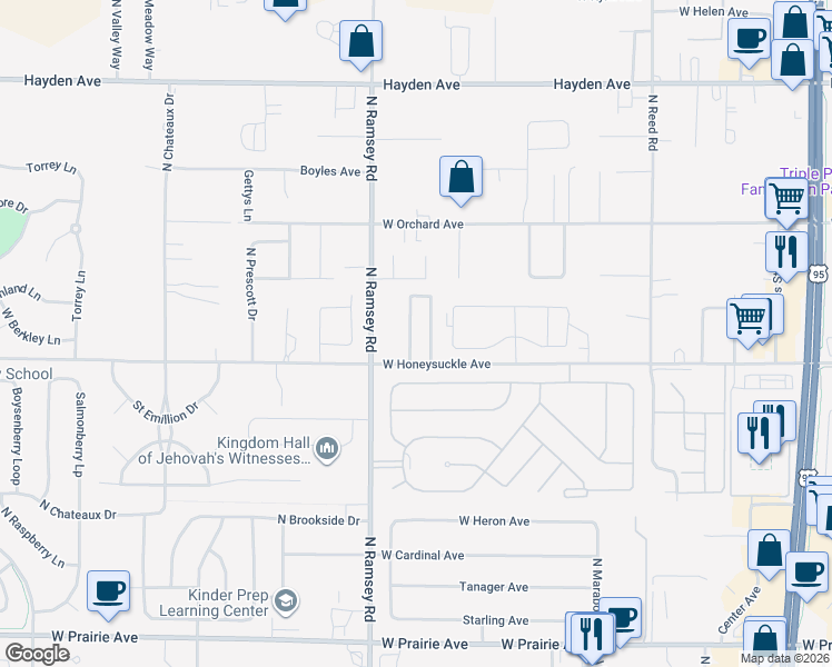 map of restaurants, bars, coffee shops, grocery stores, and more near 9016 North Neufeld Road in Hayden