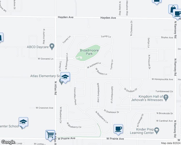 map of restaurants, bars, coffee shops, grocery stores, and more near 2743 West Porthill Court in Hayden
