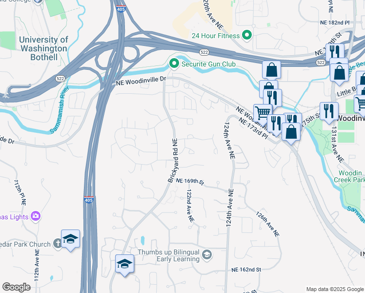 map of restaurants, bars, coffee shops, grocery stores, and more near 12105 Northeast 171st Place in Bothell