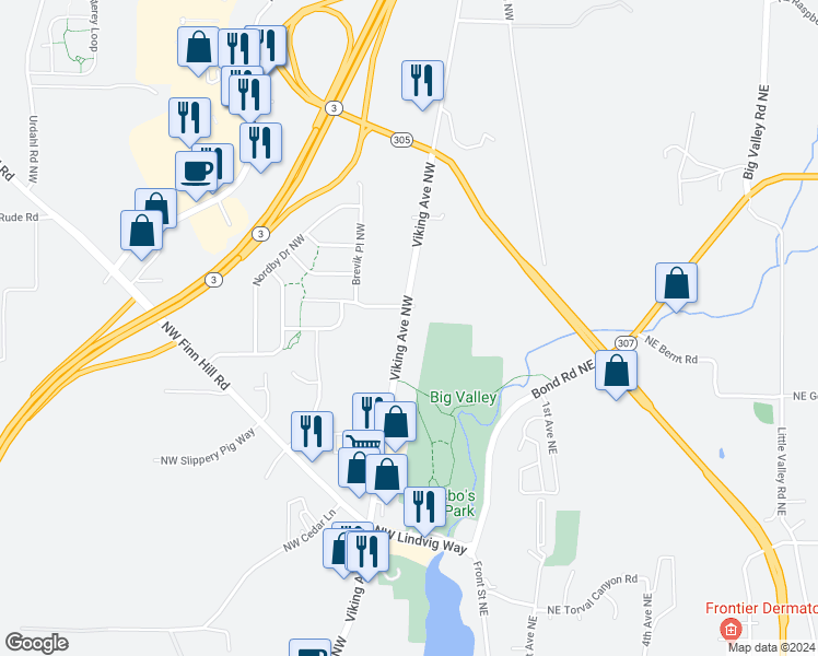 map of restaurants, bars, coffee shops, grocery stores, and more near 21022 Viking Avenue Northwest in Poulsbo